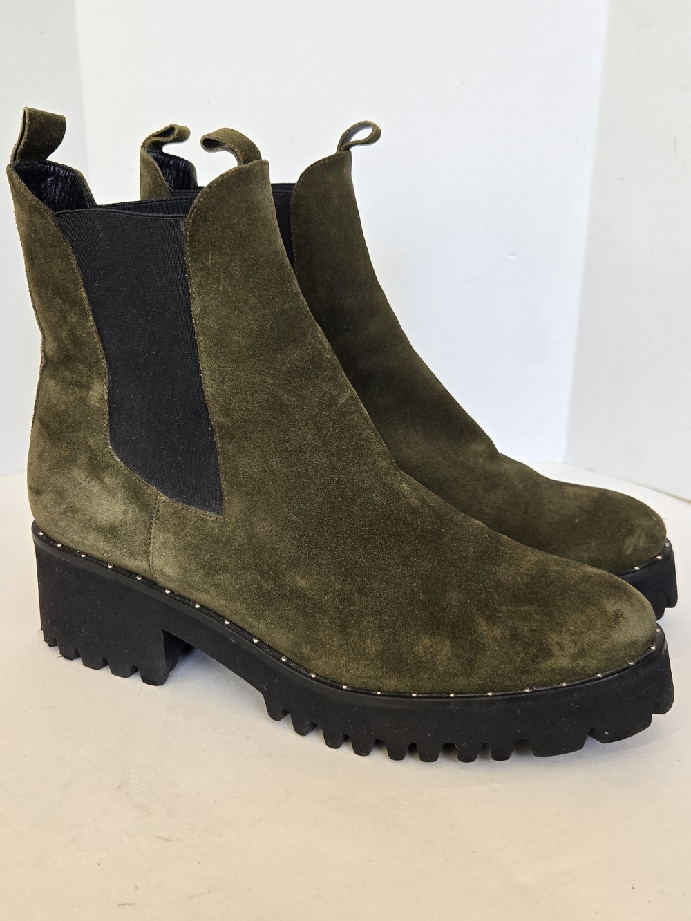 Freda Salvador Olive Suede Chelsea Lug Booties